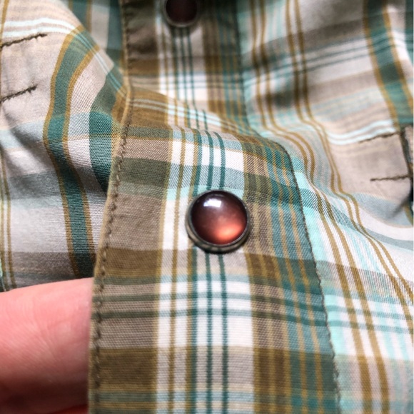 Prana Men's Size M Short Sleeve Pearl Snap shirt Plaid Cotton vintage western - Picture 2 of 16